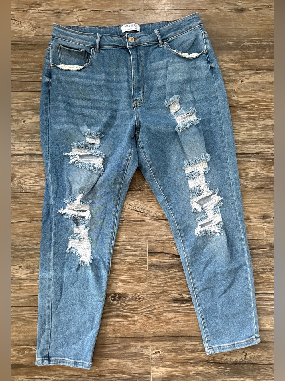 Wax Jean Women’s Size 18 Distressed Boyfriend Jeans Medium Wash Ripped Denim
